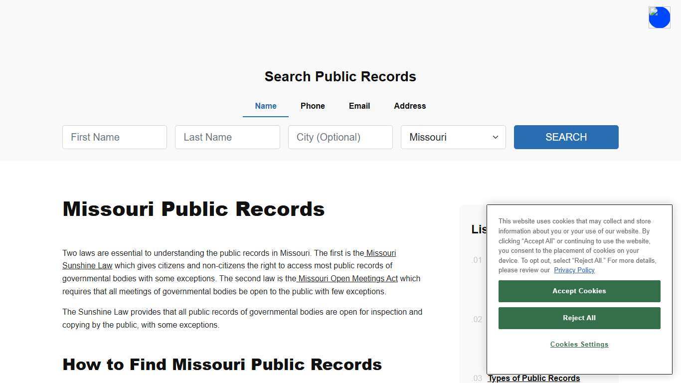 Missouri Public Records Online - ThePublicIndex
